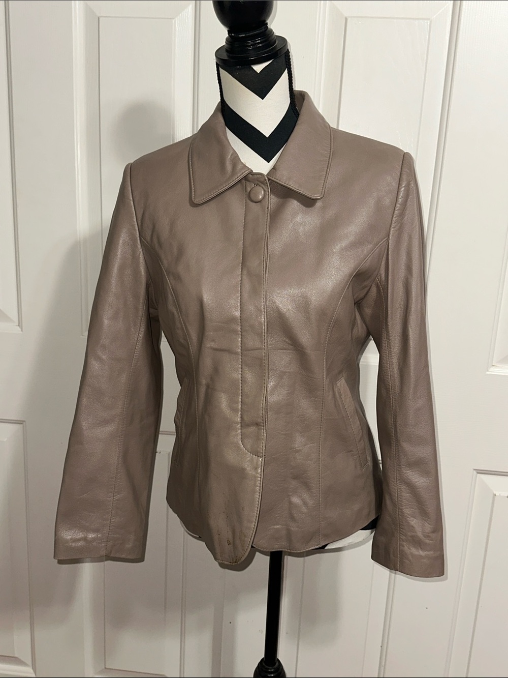 Valentino Coupeau Vintage Taupe Leather Button-Front Jacket